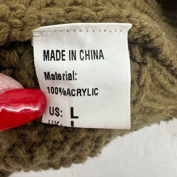 Kagamiyia Olive Green Chunky Knit Mock Neck Sweater Long Sleeves Warm Women L - Picture 5 of 7